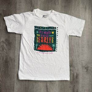 Vintage Hanes Project Inform Shirt Mens Small White It's Never Too Early 90s Tee